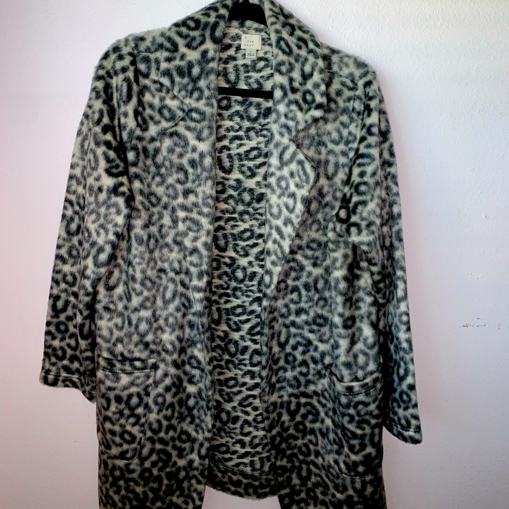 Faux fur long cheetah print trench coat